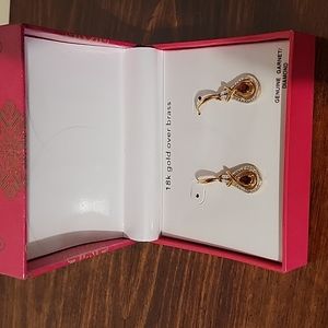 18K Gold Diamond Garnet Earrings